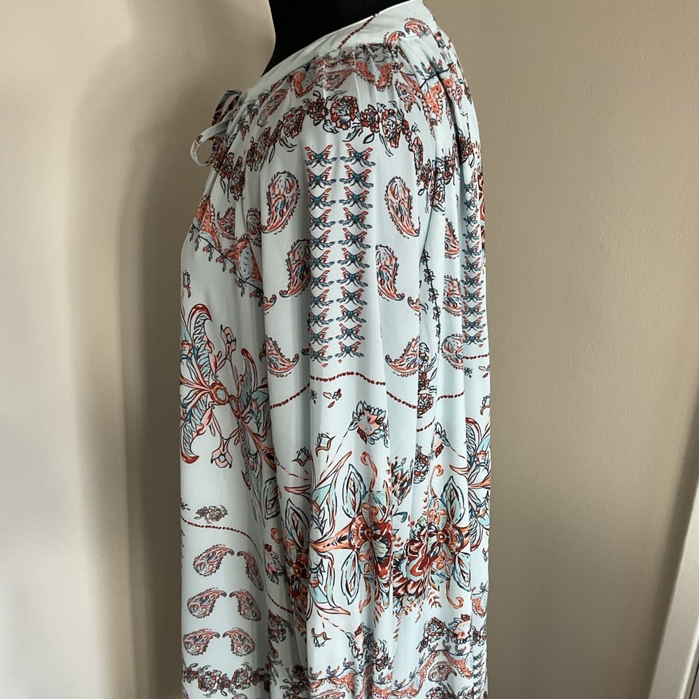 Floral Tie Neck Long Sleeve Sheath Dress L Large Boho Chic Modest Work Event - Picture 5 of 6